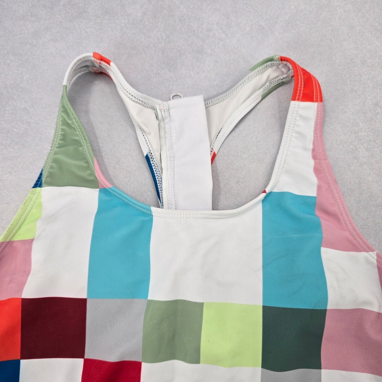 White Geometric Padded Racerback Zip Sports Bra Bikini Bralette Swim Top S Small