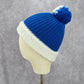 Blue White Pom Pom Crochet Knit Bucket Cap Hat Fun Vintage Y2K Funky Beanie