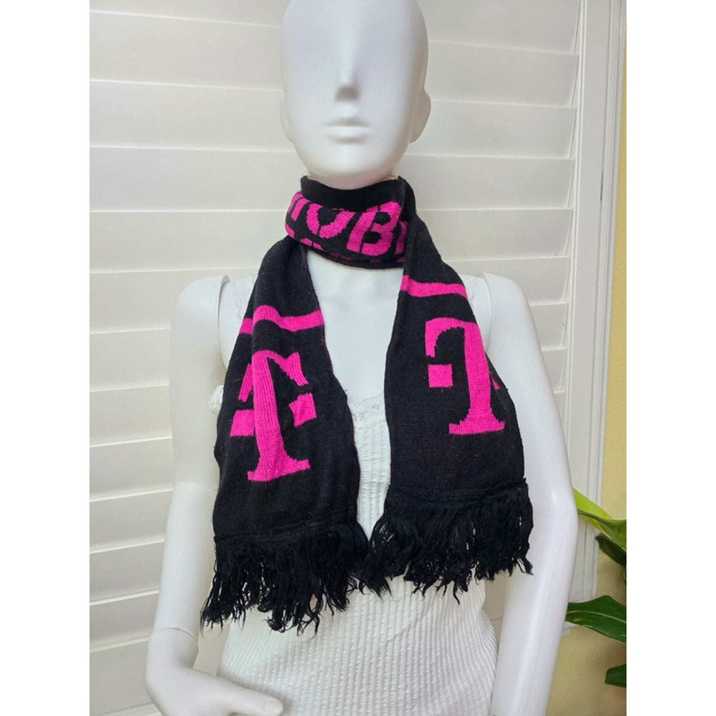 Black TMobile Tuesday Logo Fringe Cozy 90s Scarf OSFM