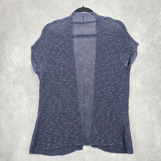 Purple Short Sleeve Open Chain Link Crochet Cardigan Sweater Medium