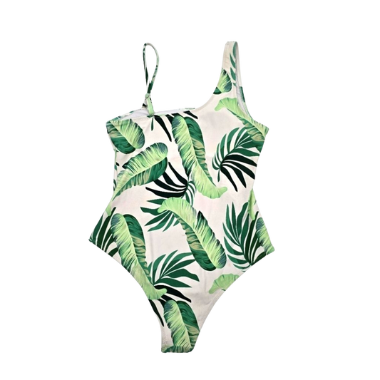 Tropical Leaf White One Piece Swimsuit Beach 90s Y2K Vacation Resort 90s Medium
