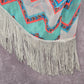 OP White Chevron Wrap Fringe Boho Beach Swim Cover Up Duster Kimono Medium M 7-9