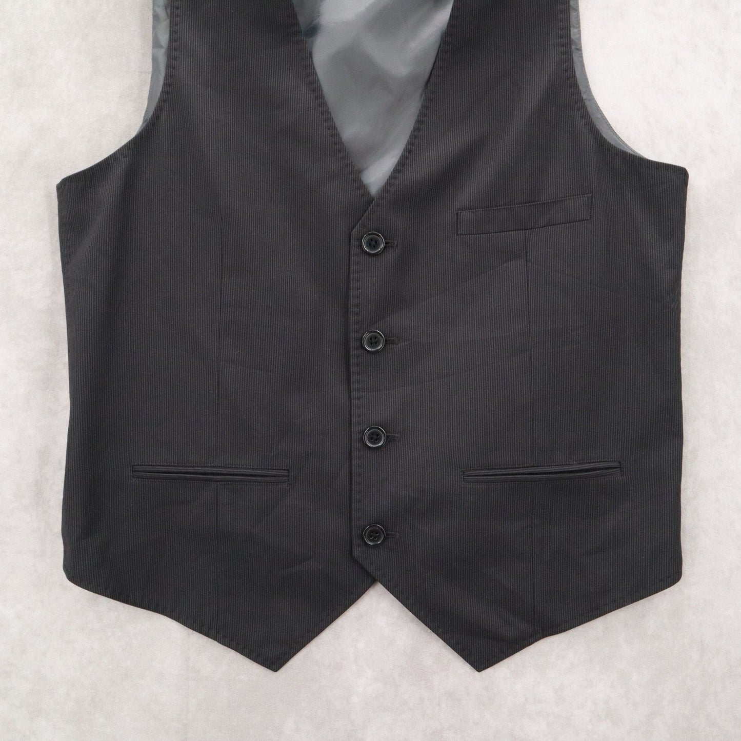 J Ferrar Black 4 Button Point Welt Pocket Stripe Formal Tuxedo Suit Vest M 42R