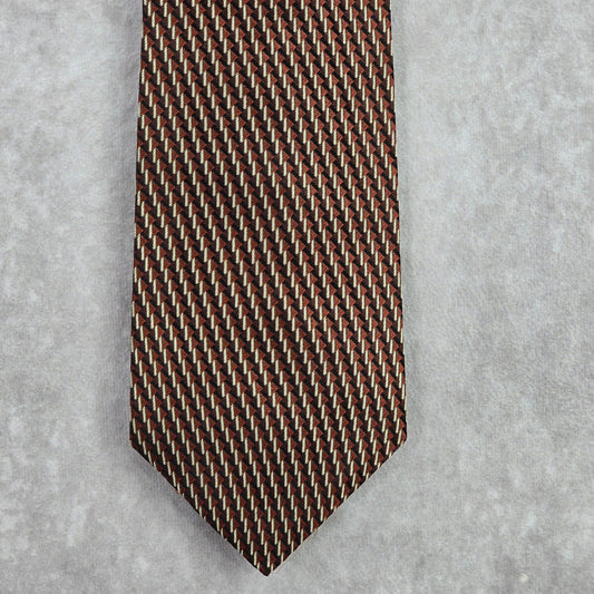 Geoffrey Beene Brown Black White Geometric 100% Silk Men's Neck Tie NWOT