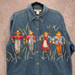 DressBarn Blue Embroidered Scarecrows VTG Button Y2K Cotton Denim Shirt L Large