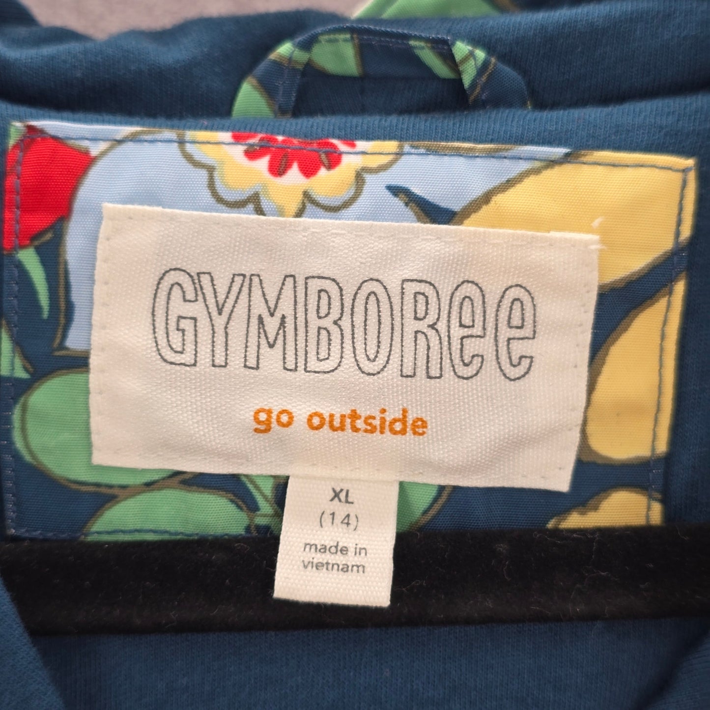 Gymboree Blue Floral Pullover Windbreaker Hood Coat Jacket Half Zip Girls XL 14