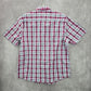 Report Collection Red Plaid Stripe Button Down Short Sleeve Work Casual Shirt XL