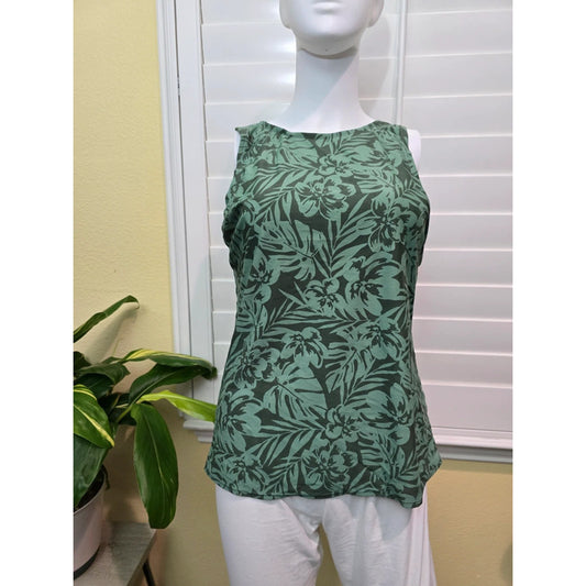 Kona Sol Green Floral Sleeveless Tank Top Medium