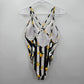 No Boundaries Black Stripe White Lemon One Piece Bathing Suit Swimwear Large