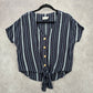 Universal Thread Blue Stripes Tie Front Button Down Top Blouse Size XS