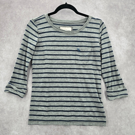 Abercrombie & Fitch Gray Blue Stripe Cotton Casual Blouse Top Extra Small XS