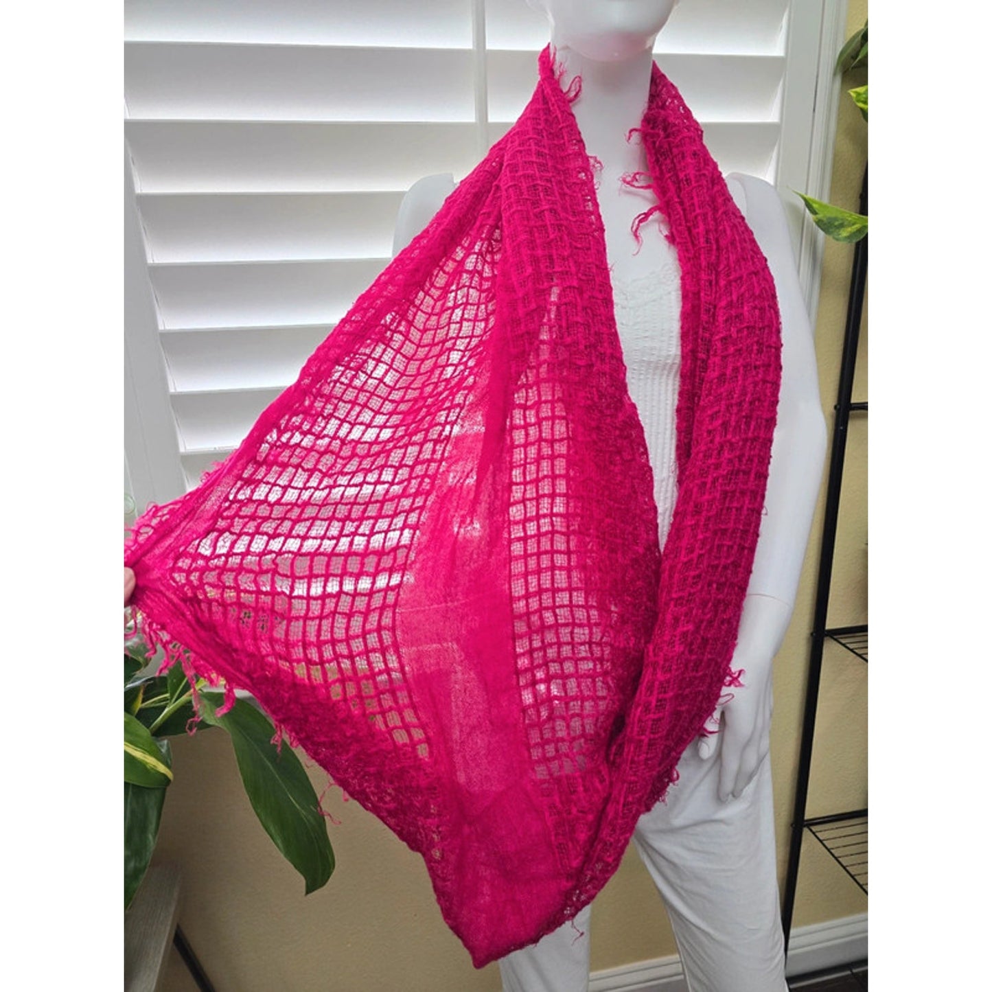 Pink Lattice Raw Edged Y2K 90s Infinity Scarf OSFM