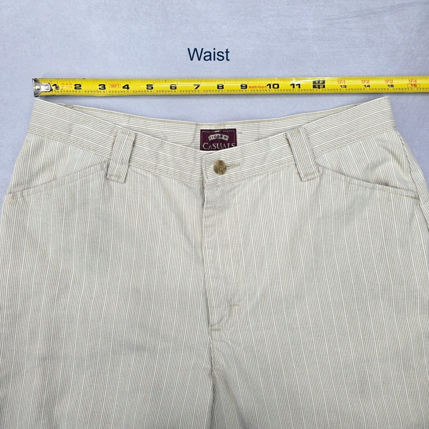Riders Casual Cream Stripe Preppy Polo Chino Office Vacation Trouser Pants 12P