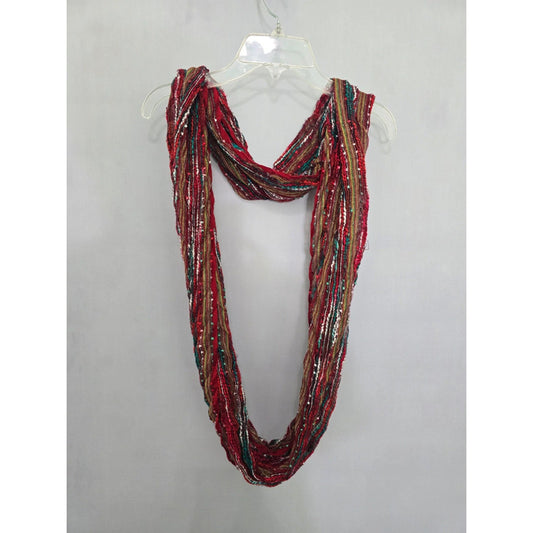 Red Multicolor Sparkly Textured Cottage Infinity Scarf OSFM