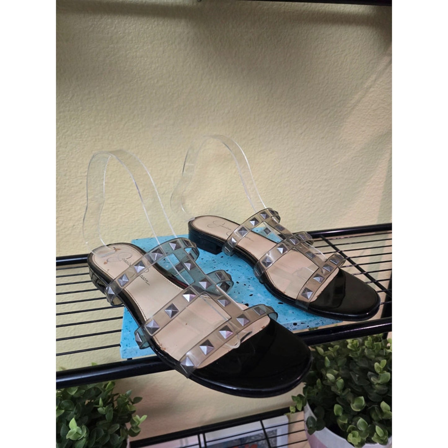 Jessica Simpson Black Studded Flat Slip Slide Sandals Size 8