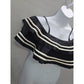 Jess Lea Black Soaking Up Sun Ruffle Swimsuit Stripe Top Large