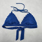 Shekini Blue Scallop Halter Tie Padded Swim Sports Bra Beach Bikini Top M Medium