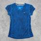 Nike Di Fit Blue Black Print Short Sleeve Active Running Tshirt XS Extra Small