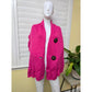 Pink Knit Poncho Shawl Wide Cottage Wrap Big Buttons Scarf