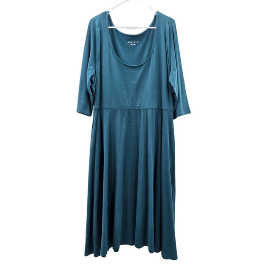 Ava & Viv Green Knee Length Flare Casual Pockets Dress Plus 1XL