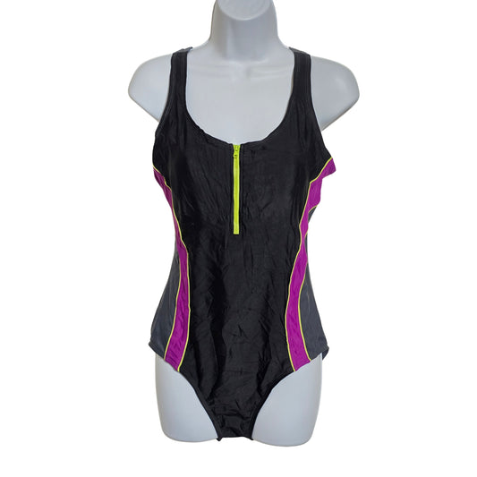Black Zip Crisscross One Piece Swimsuit Beach Resort Vacation Everlast Sport 12