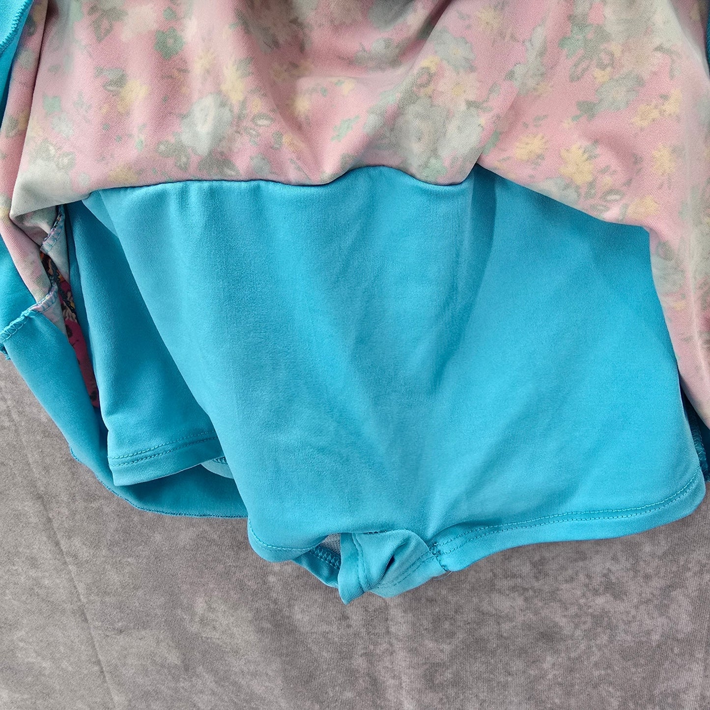 Pink Blue Floral Skort One Piece Ruffle Swim Junior Youth Boho Skirt Girls 16