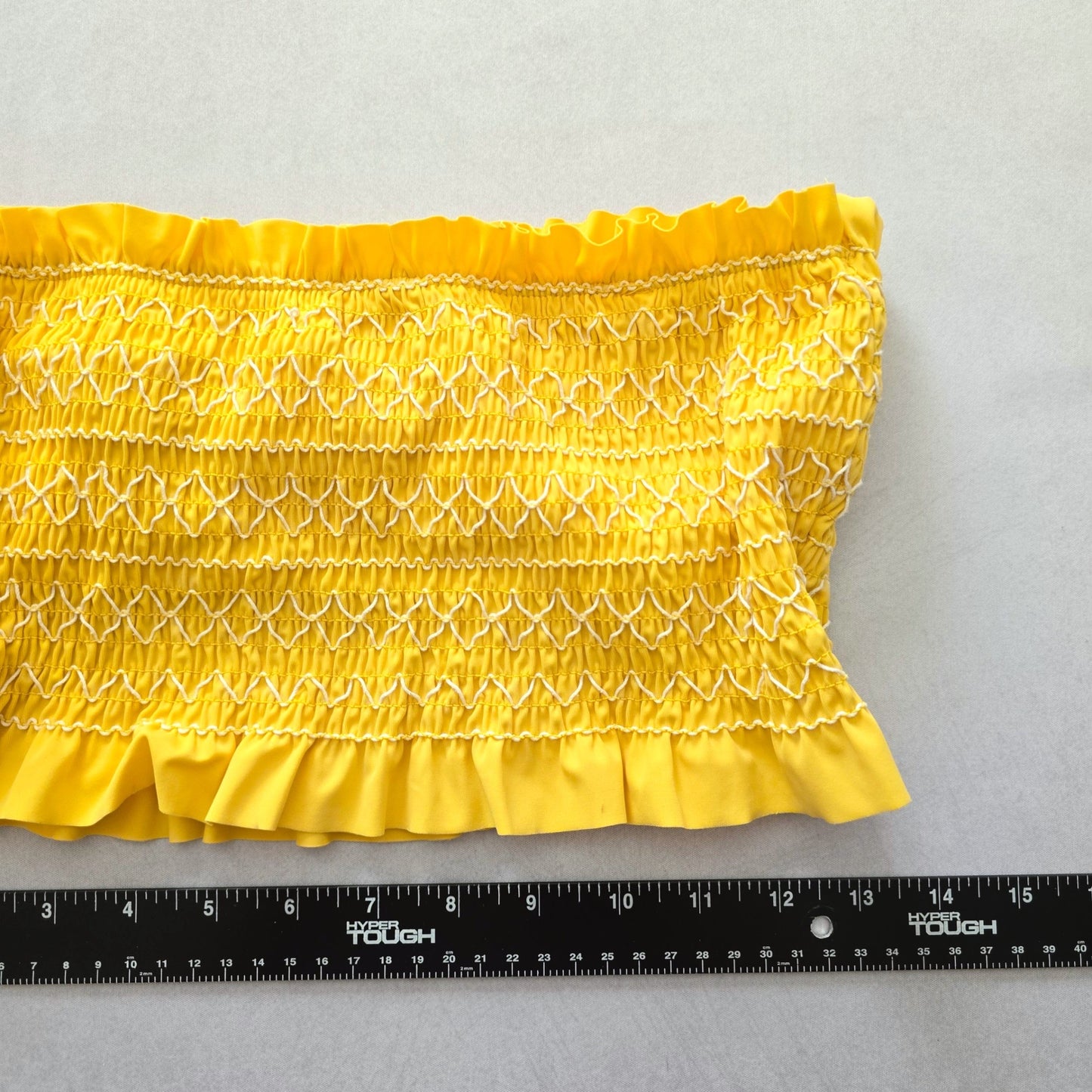 Y2K VTG Yellow Ruffle Smock Bandeau Coquette Retro Swimwear Bikini Top Medium