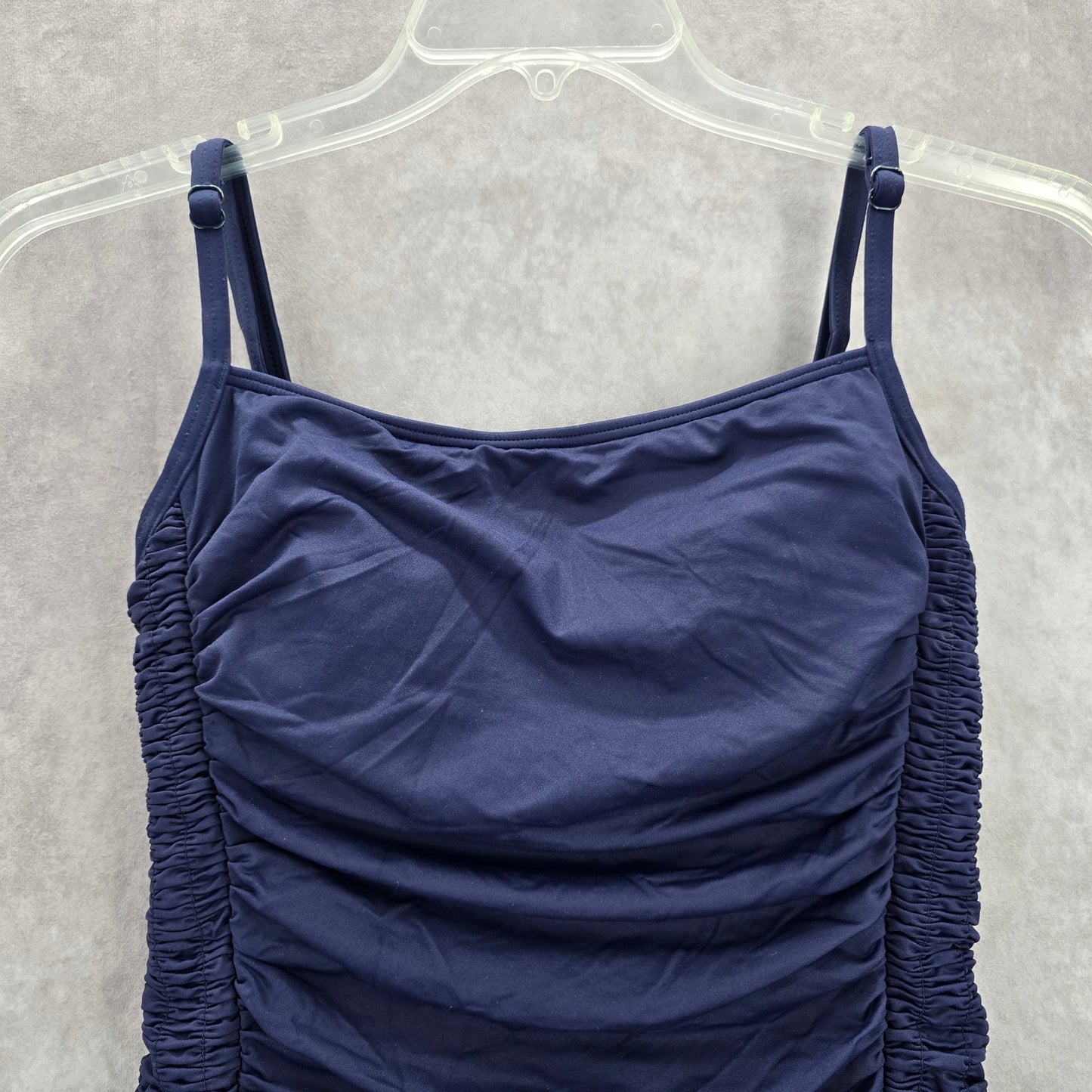 DKNY Blue Scrunch Drape Stretch Padded Swimwear Tankini Tank Top Medium M 10