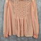 Shop The Trend Peach Sheer Long Sleeve Boho Cottage Lace Top Blouse Small