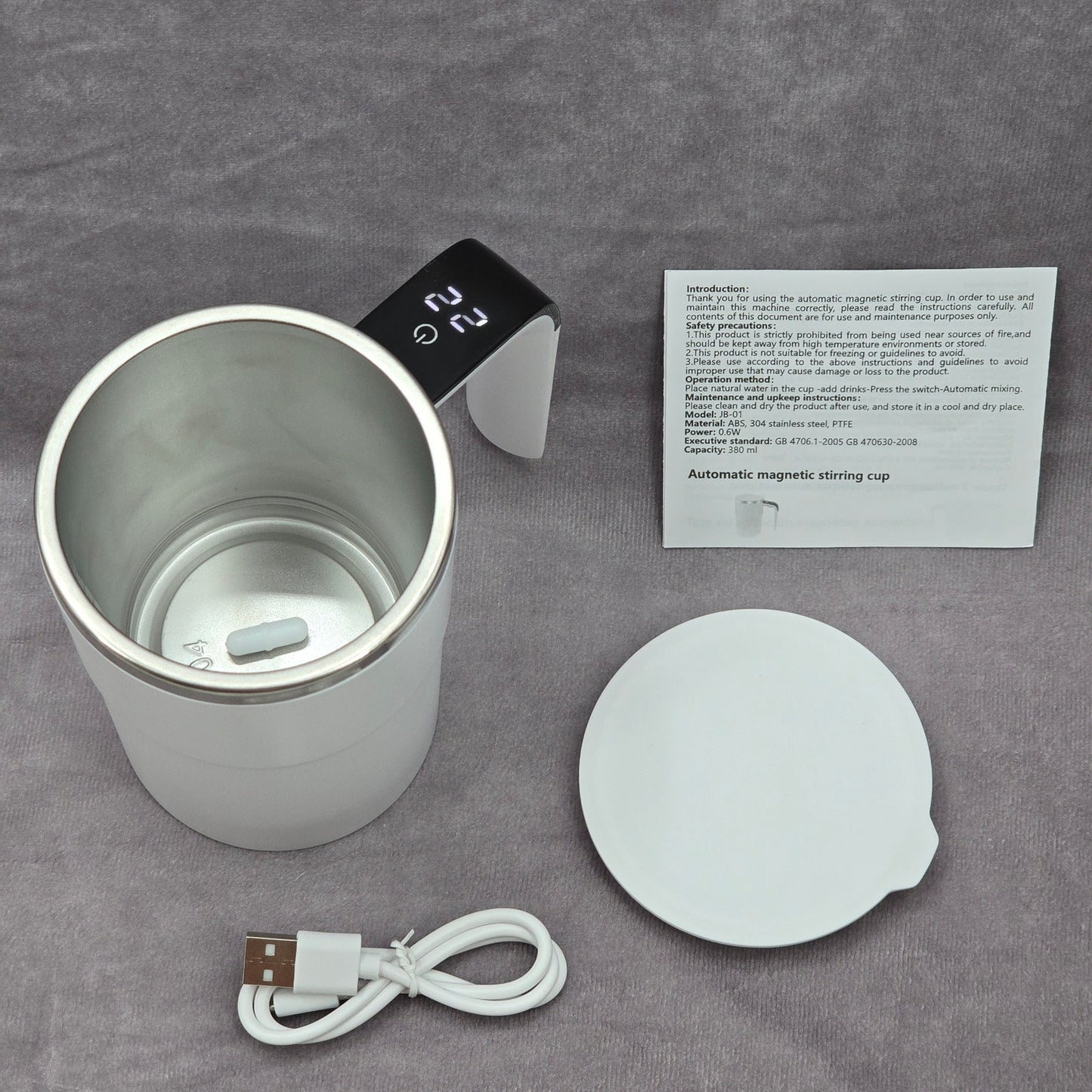 Magnetic Self Stirring Coffee Mug Cup Rechargeable Automatic Mixing LCD White