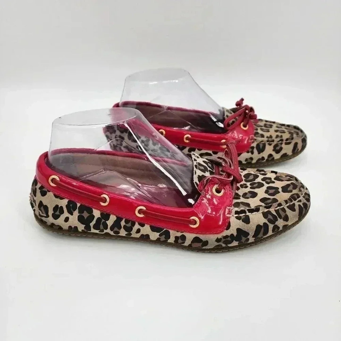 Sperry Leopard Print Red Brown Spotted Flats Size 7 Medium A-13 CH73