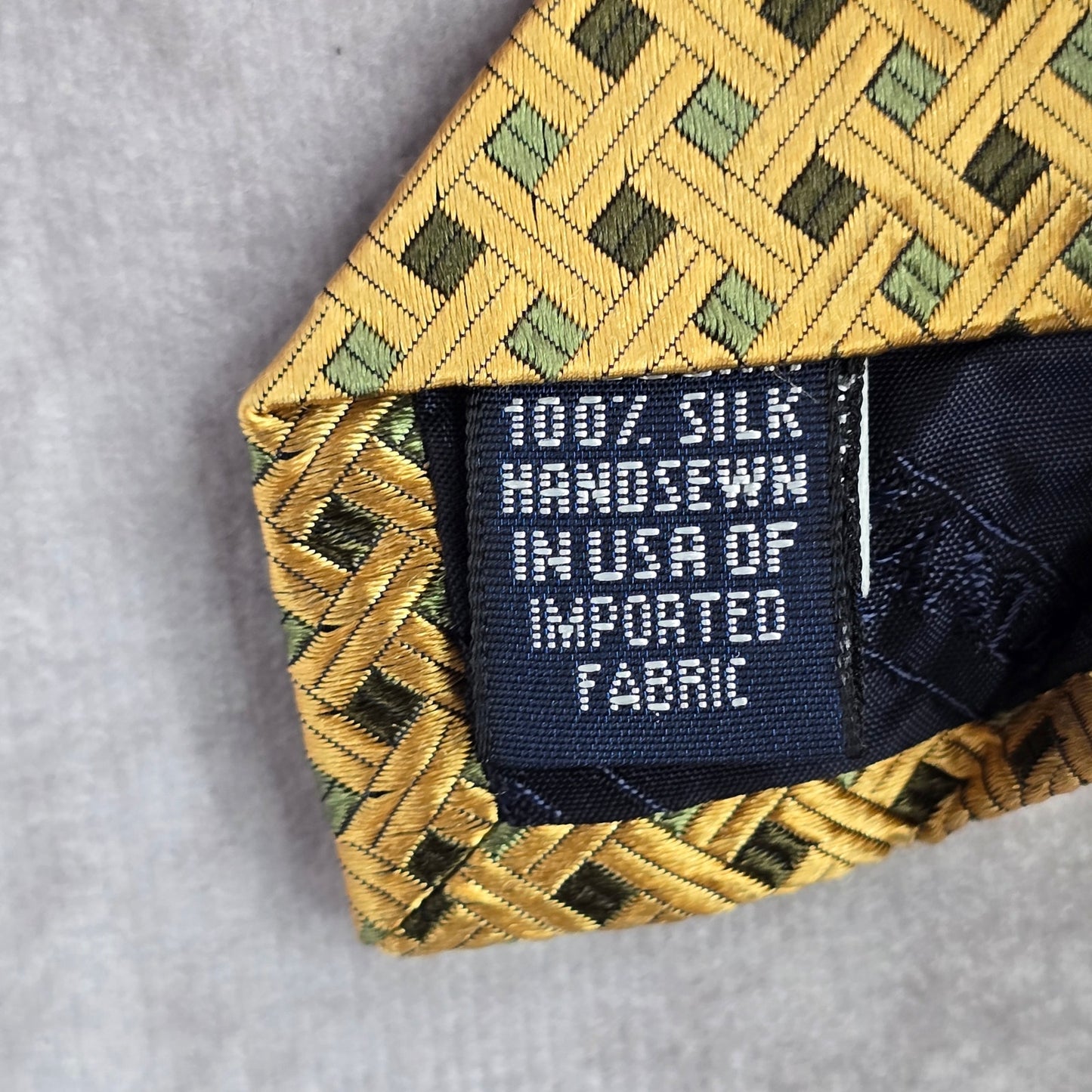 Lands' End USA Gold Brown Green Executive Geometric Square Silk Neck Tie Men's