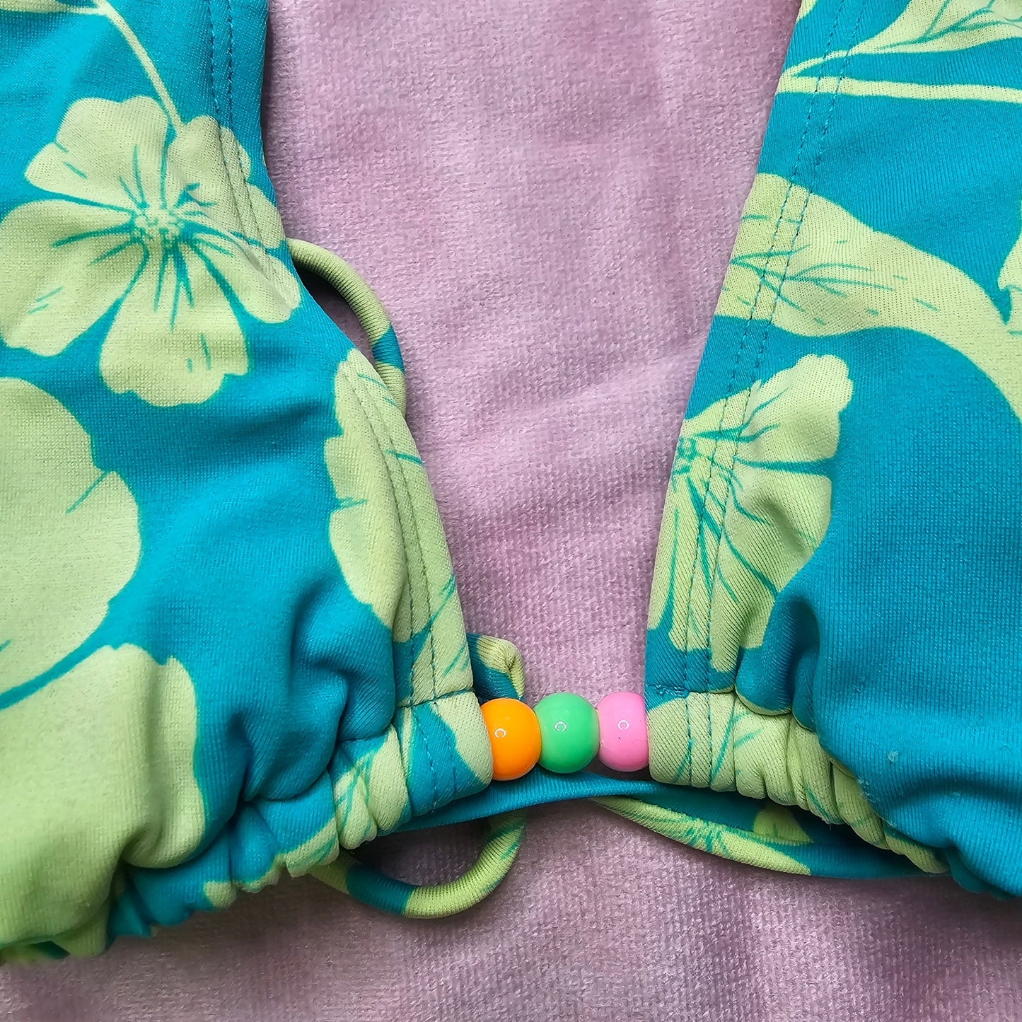 Wild Fable Green Floral Bead Halter String Padded Bikini Top Swimwear XS