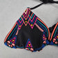 Black Embroidered Stud Padded Tie Beach Sports Bikini Bralette Swim Top S Small