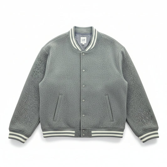 Gap Gray Mens Bomber Varsity Biker Preppy Flight Y2K VTG College Coat Jacket XL