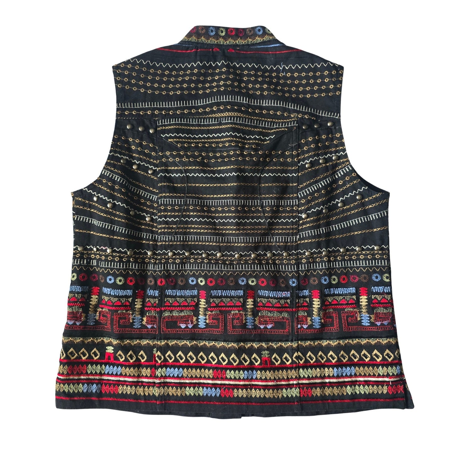 Black Indie Embroidered Western Studded Royal Snap Luxury Chico's Vest 1 Medium