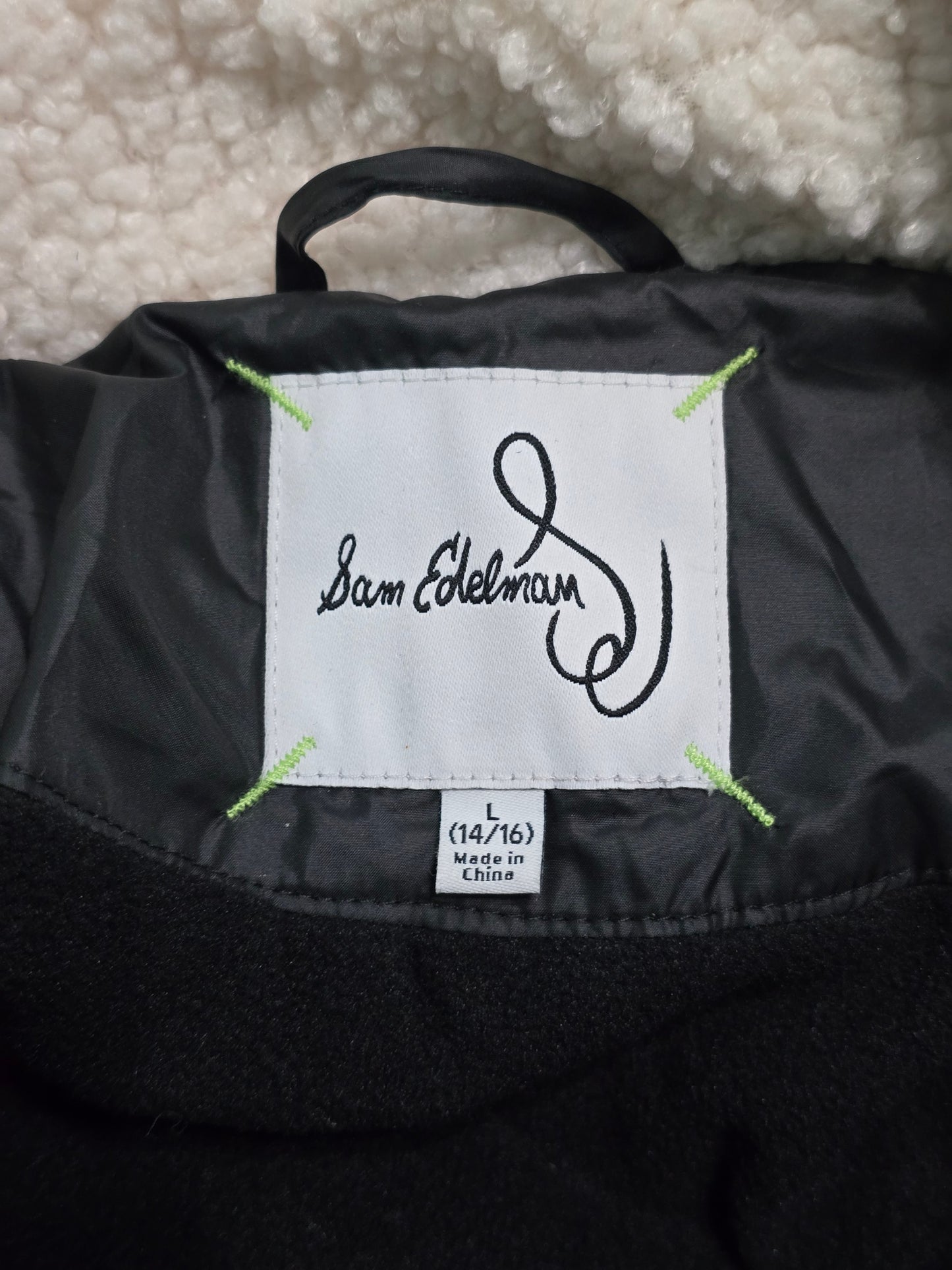 Black Sherpa Ski Snow Puffer Hood Star Whimsygoth Girls Sam Edelman Jacket L