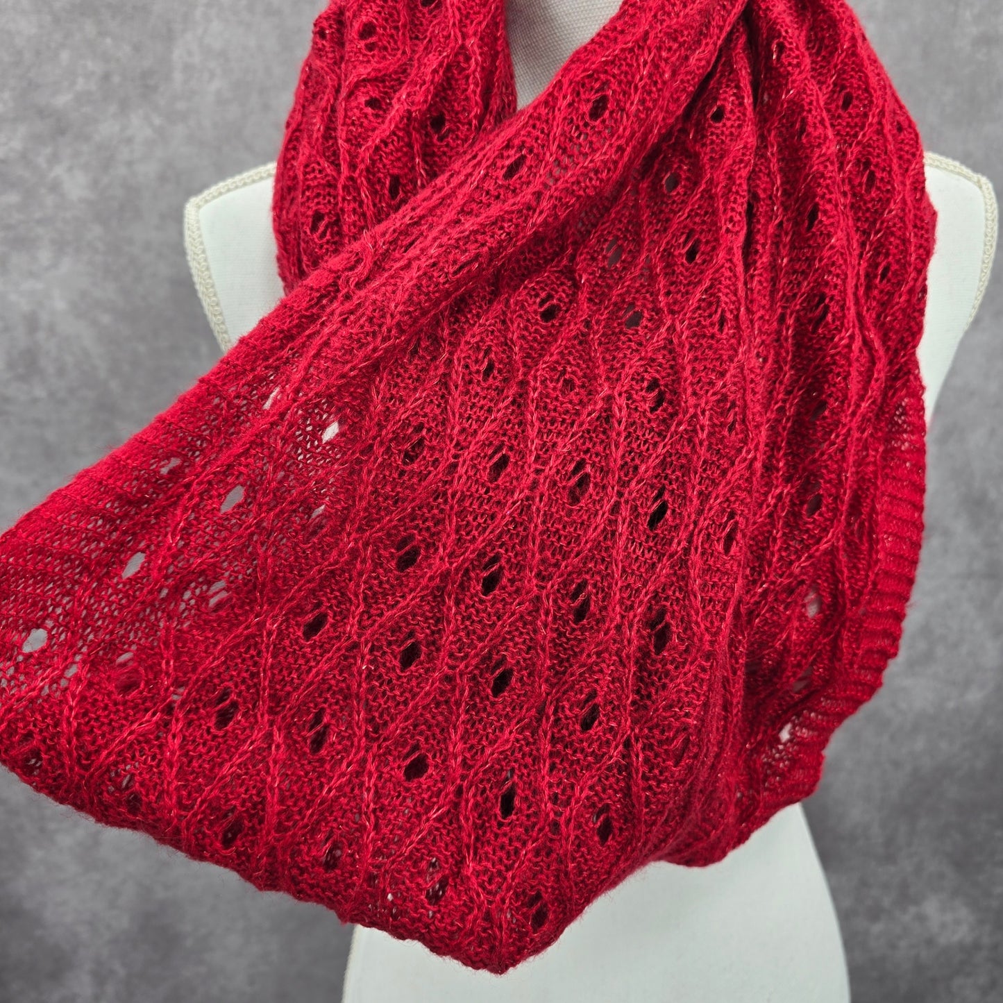 Red Cable Knit Y2K Oversized Long 90s Cottage Romantic Infinity Scarf OS