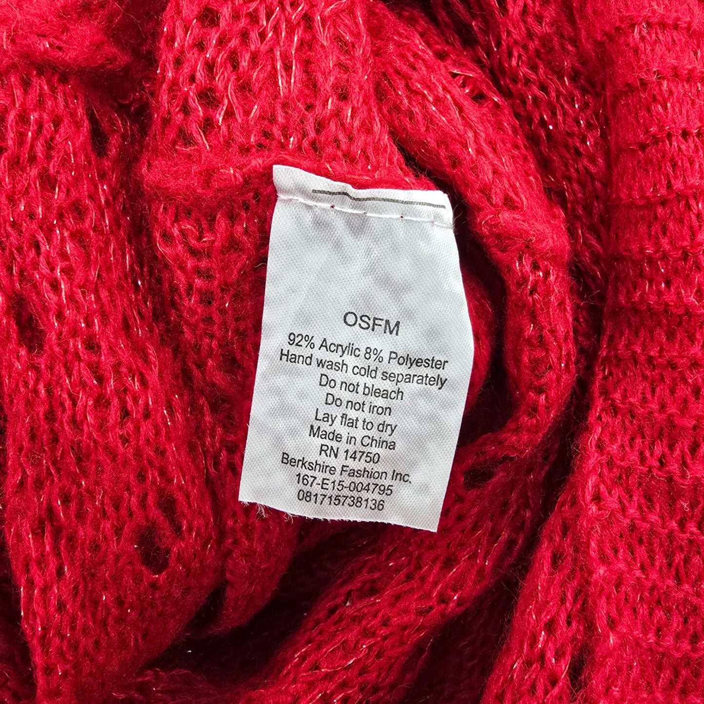 Red Cable Knit Y2K Oversized Long 90s Cottage Romantic Infinity Scarf OS