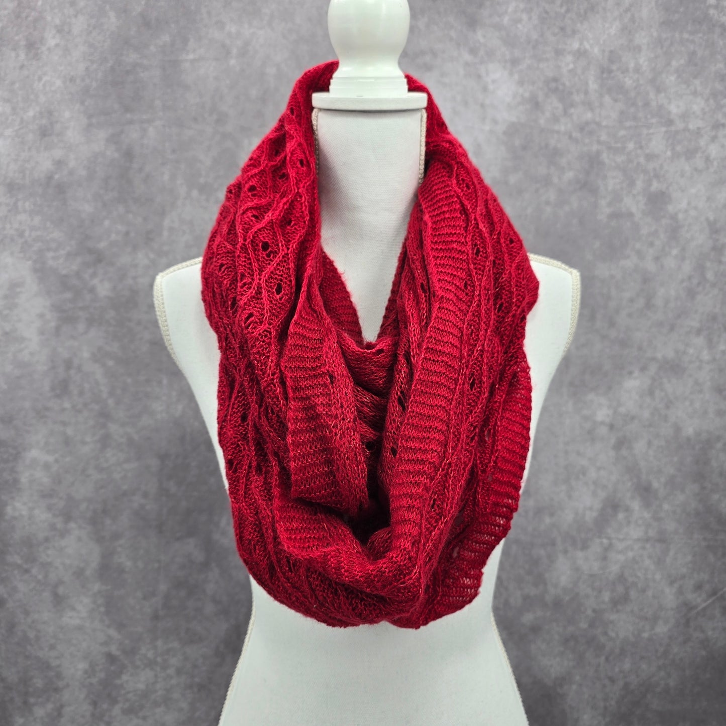 Red Cable Knit Y2K Oversized Long 90s Cottage Romantic Infinity Scarf OS