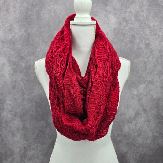 Red Cable Knit Y2K Oversized Long 90s Cottage Romantic Infinity Scarf OS