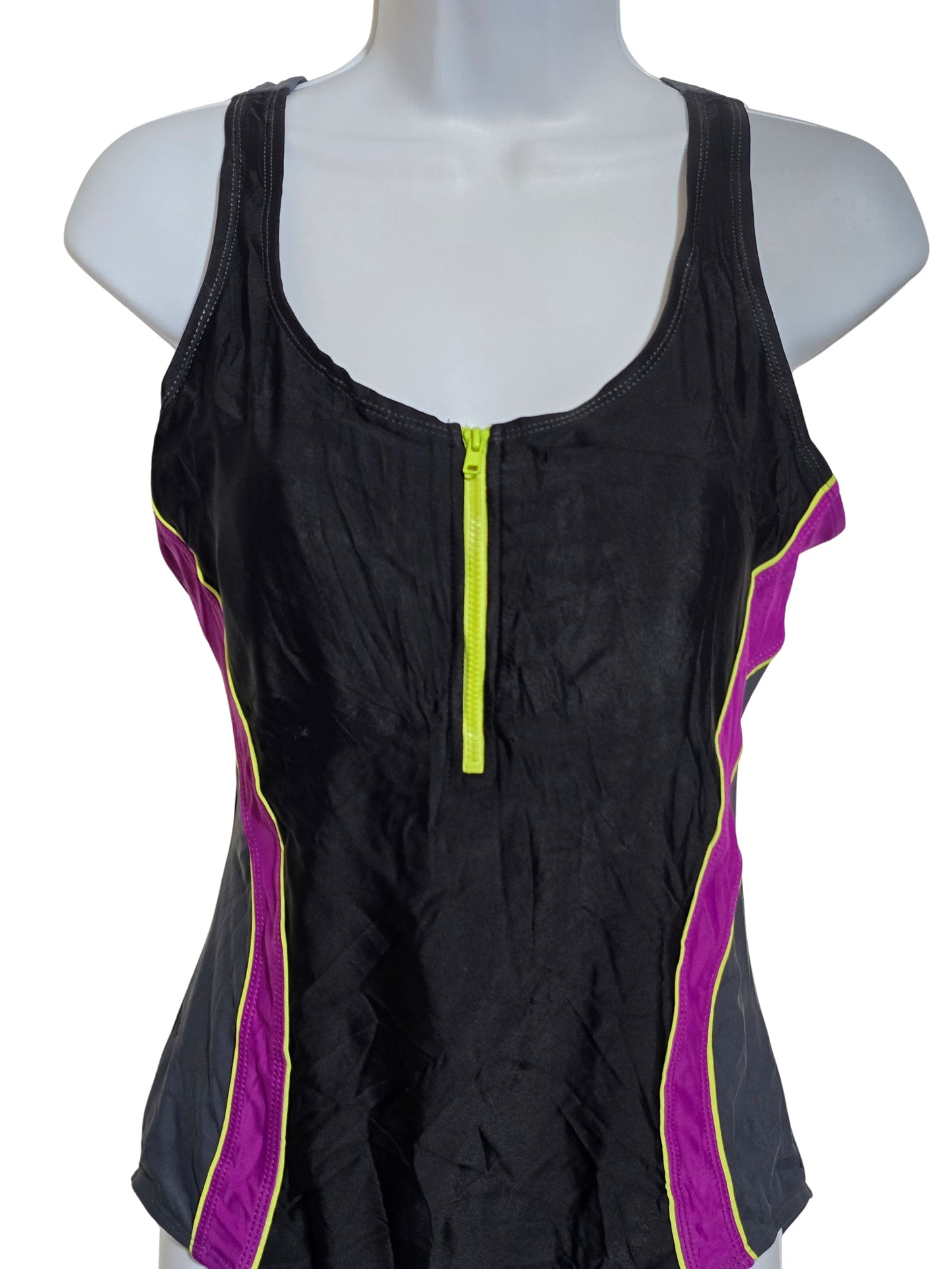 Black Zip Crisscross One Piece Swimsuit Beach Resort Vacation Everlast Sport 12