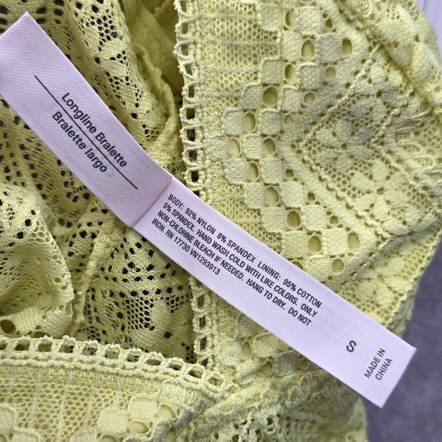 Yellow Lace Crop Y2K Auden Unlined Long Line Plunge Tank Top Bralette Small