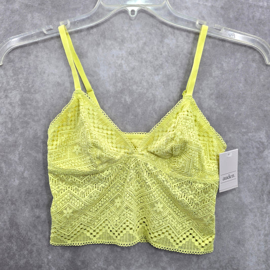 Yellow Lace Crop Y2K Auden Unlined Long Line Plunge Tank Top Bralette Small