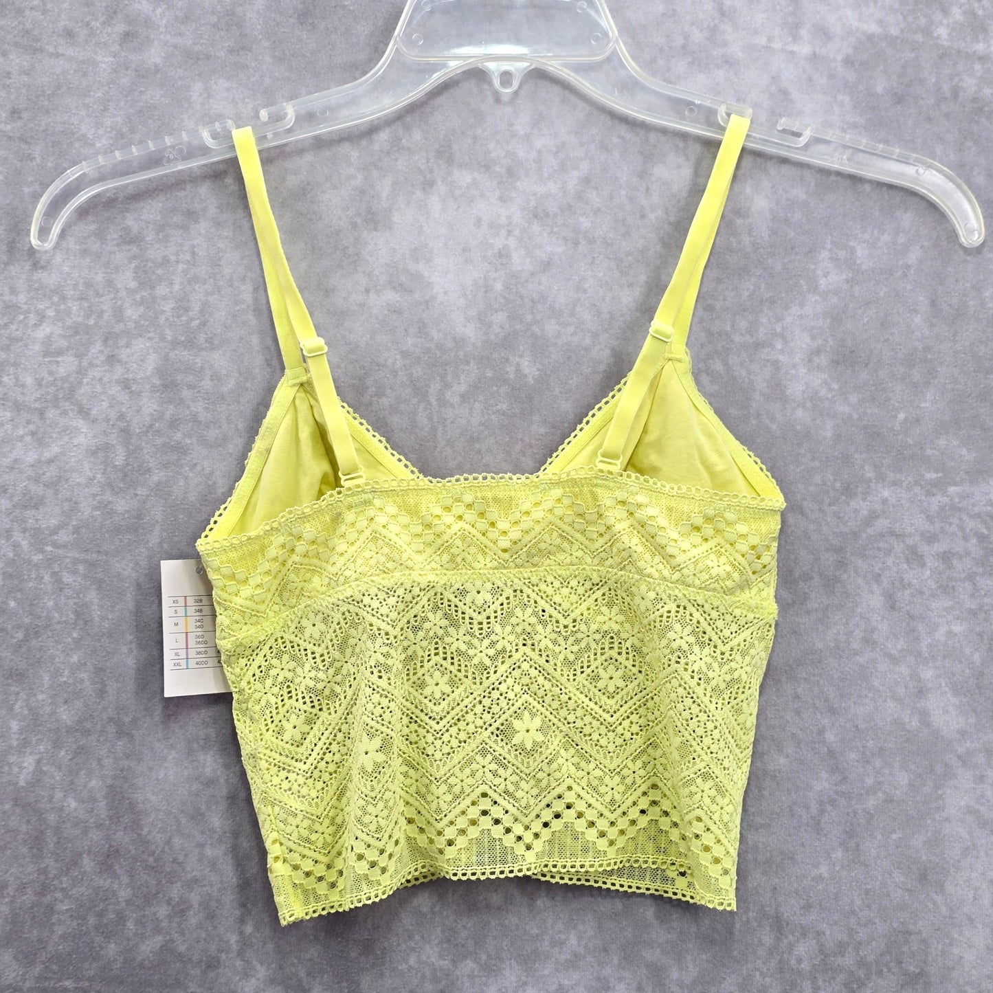 Yellow Lace Crop Y2K Auden Unlined Long Line Plunge Tank Top Bralette Small