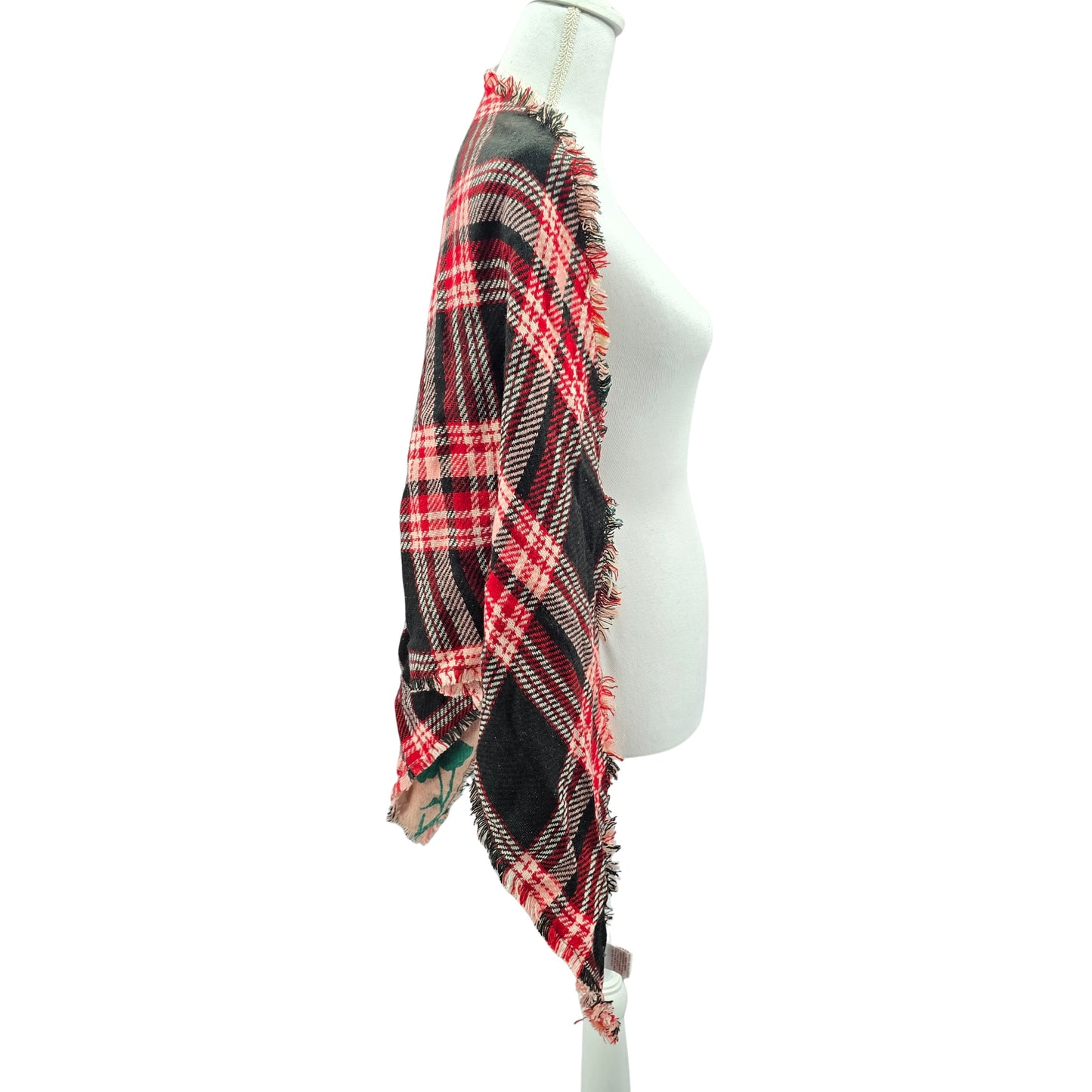 Candie's Plaid Triangle Fringe Reversible Floral Wrap Y2K Scarf Shawl OS
