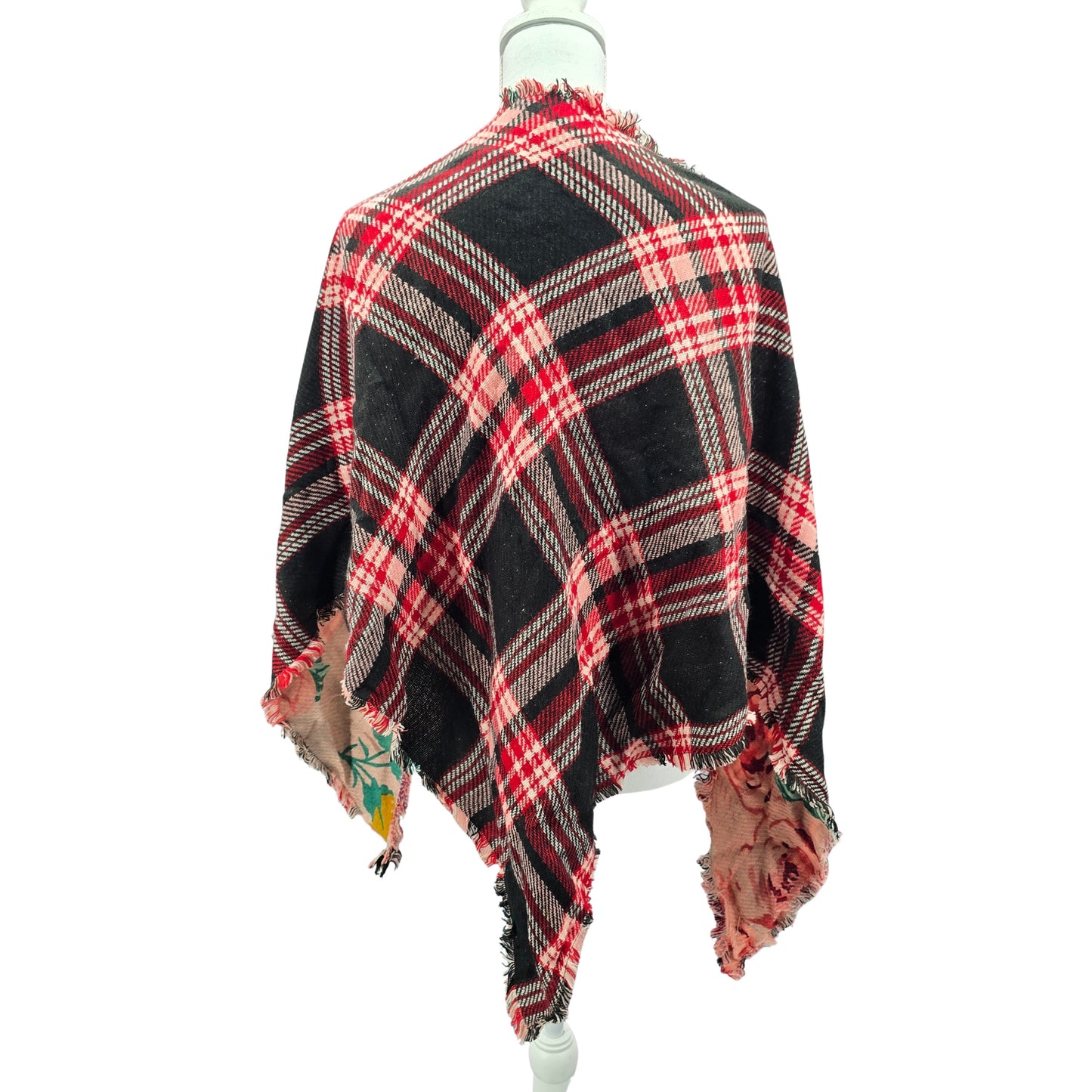 Candie's Plaid Triangle Fringe Reversible Floral Wrap Y2K Scarf Shawl OS