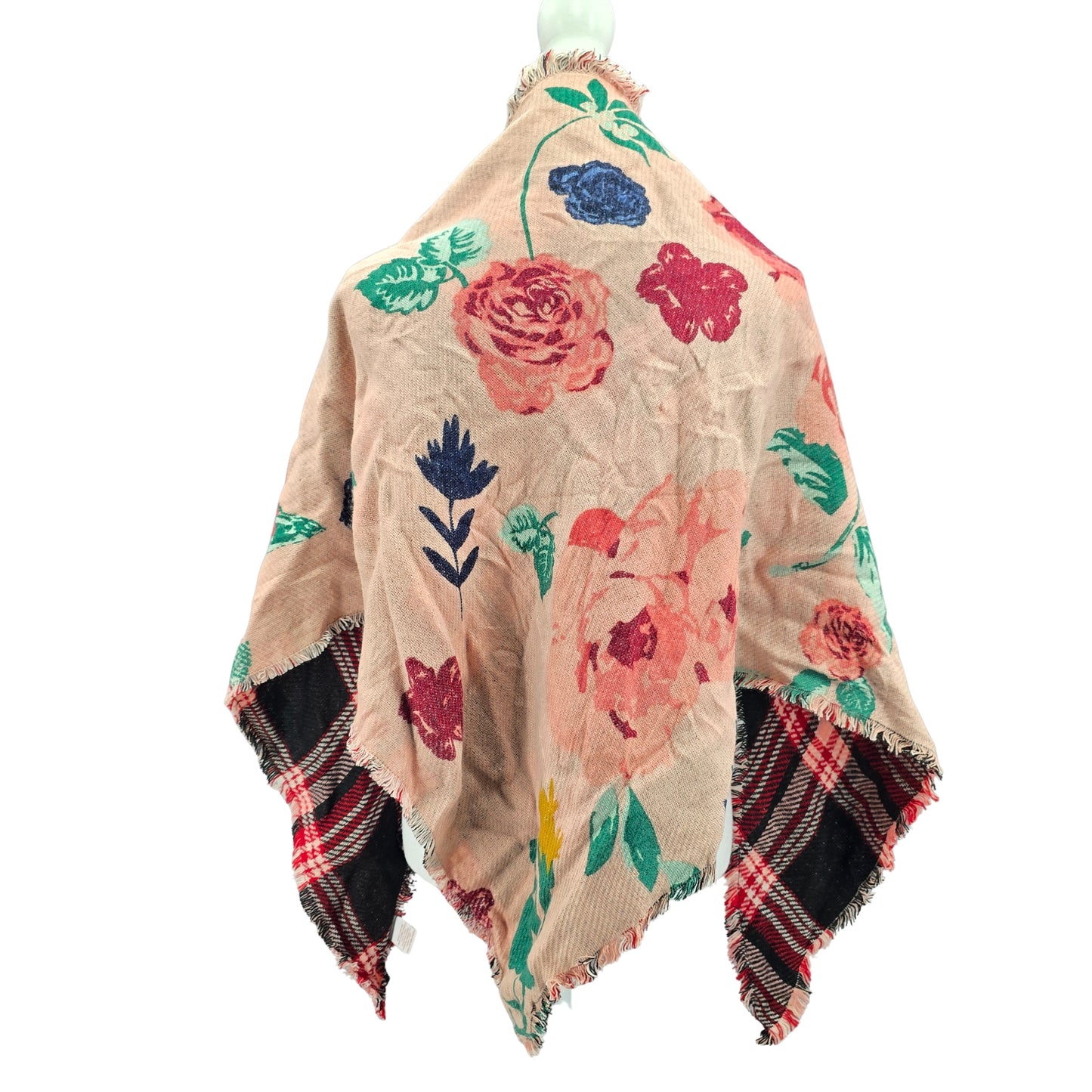 Candie's Plaid Triangle Fringe Reversible Floral Wrap Y2K Scarf Shawl OS