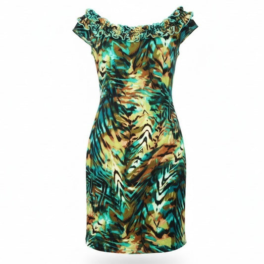 Green Ruffle Party Animal Tropical Colorful Y2K Vintage Cocktail Artsy Dress 14