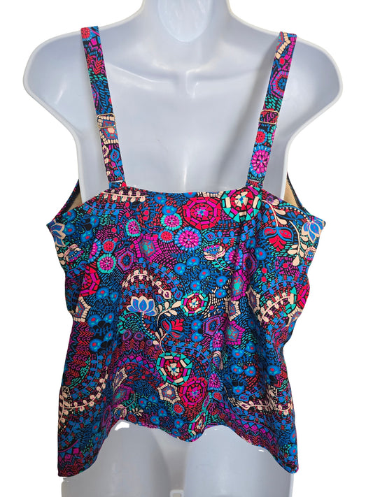 Floral Multicolor Beach Resort Vacation Swimsuit Cover Up Tankini Top Plus 18
